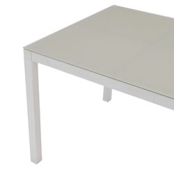 Rectangular aluminum and glass table in white and gray, 200 x 90 x 74 cm | Adin
