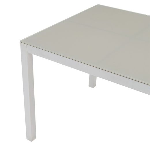 Rectangular aluminum and glass table in white and gray, 200 x 90 x 74 cm | Adin