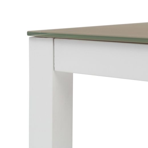 Rectangular aluminum and glass table in white and taupe, 160 x 90 x 74 cm | Adin