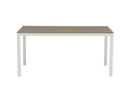 Rectangular aluminum and glass table in white and taupe, 160 x 90 x 74 cm | Adin