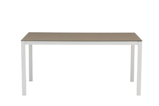 Rectangular aluminum and glass table in white and taupe, 160 x 90 x 74 cm | Adin