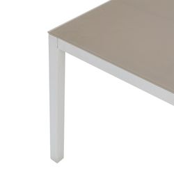 Rectangular aluminum and glass table in white and taupe, 200 x 90 x 74 cm | Adin