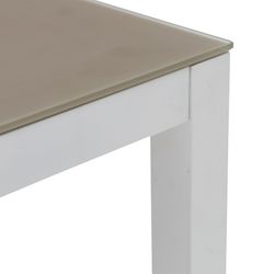 Rectangular aluminum and glass table in white and taupe, 200 x 90 x 74 cm | Adin