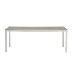 Rectangular aluminum and glass table in white and taupe, 200 x 90 x 74 cm | Adin