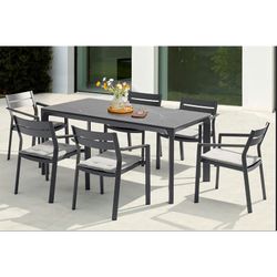 Rectangular aluminum and synthetic stone table in anthracite and medium gray, 160 x 90 x 75 cm | Boori