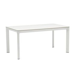 Rectangular aluminum and synthetic stone table in white and light gray, 160 x 90 x 75 cm | Boori