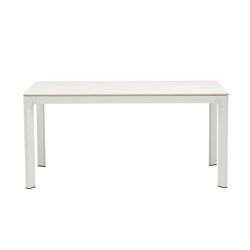 Rectangular aluminum and synthetic stone table in white and light gray, 160 x 90 x 75 cm | Boori