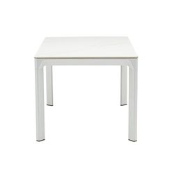 Rectangular aluminum and synthetic stone table in white and light gray, 160 x 90 x 75 cm | Boori