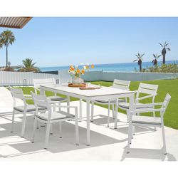 Rectangular aluminum and synthetic stone table in white and light gray, 160 x 90 x 75 cm | Boori