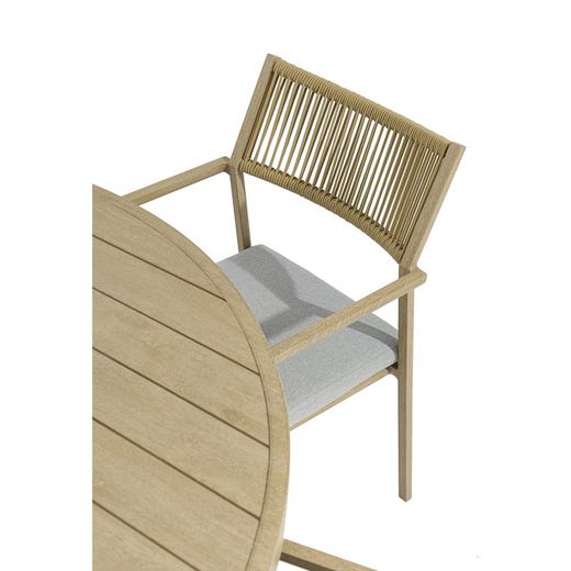 Garden dining set with round table in natural color aluminum | harmony