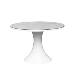 Round aluminum and glass table in white and light gray, 110 x 110 x 75 cm | Jenner