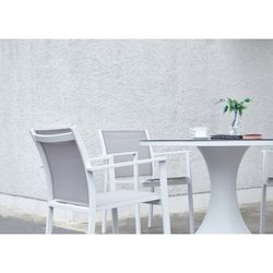 Round aluminum and glass table in white and light gray, 110 x 110 x 75 cm | Jenner
