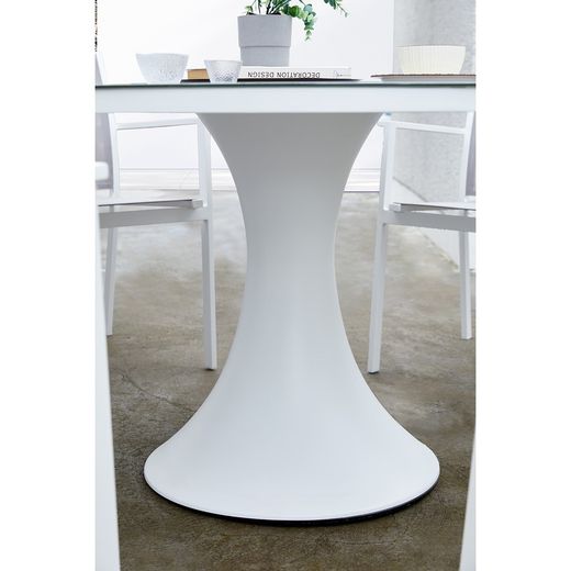 Round aluminum and glass table in white and light gray, 135 x 135 x 75 cm | Jenner