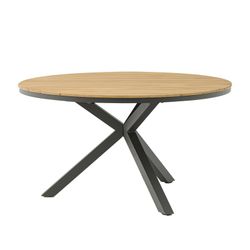 Runder Tisch aus Aluminium und Teakholz in Anthrazit und Natur, 150 x 150 x 75 cm | Sydney