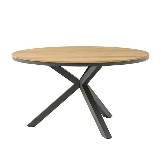 Runder Tisch aus Aluminium und Teakholz in Anthrazit und Natur, 150 x 150 x 75 cm | Sydney