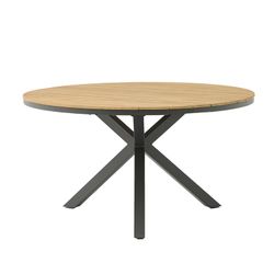 Runder Tisch aus Aluminium und Teakholz in Anthrazit und Natur, 150 x 150 x 75 cm | Sydney