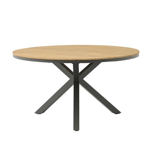 Runder Tisch aus Aluminium und Teakholz in Anthrazit und Natur, 150 x 150 x 75 cm | Sydney