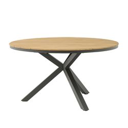 Runder Tisch aus Aluminium und Teakholz in Anthrazit und Natur, 150 x 150 x 75 cm | Sydney