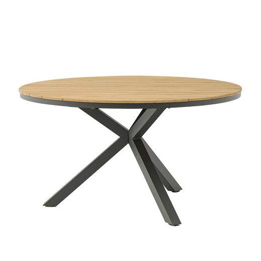 Runder Tisch aus Aluminium und Teakholz in Anthrazit und Natur, 150 x 150 x 75 cm | Sydney