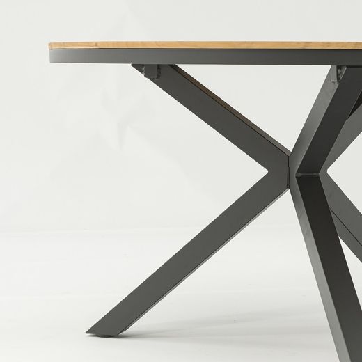 Runder Tisch aus Aluminium und Teakholz in Anthrazit und Natur, 150 x 150 x 75 cm | Sydney