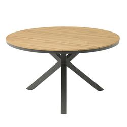 Runder Tisch aus Aluminium und Teakholz in Anthrazit und Natur, 150 x 150 x 75 cm | Sydney