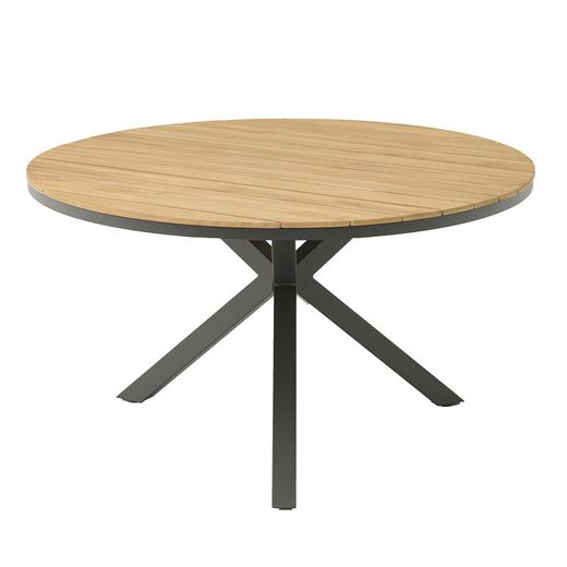 Runder Tisch aus Aluminium und Teakholz in Anthrazit und Natur, 150 x 150 x 75 cm | Sydney