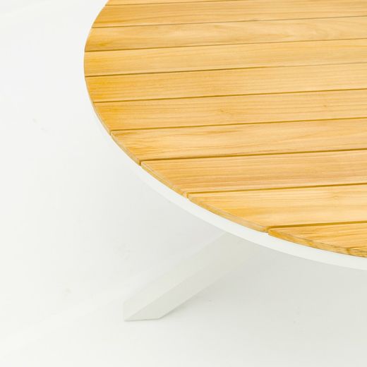 Garden dining set in white aluminum and teak | Sidney + Broome