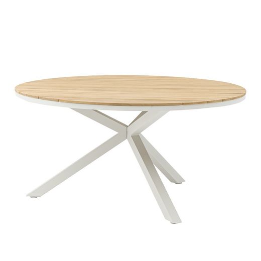 Garden dining set in white aluminum and teak | Sidney Ø 150 cm + Broome