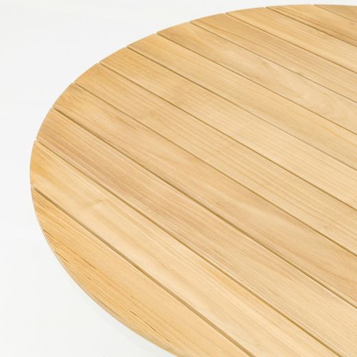 Garden dining set in white aluminum and teak | Sidney Ø 150 cm + Broome