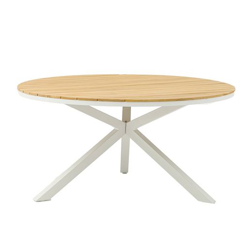 Garden dining set in white aluminum and teak | Sidney Ø 150 cm + Broome