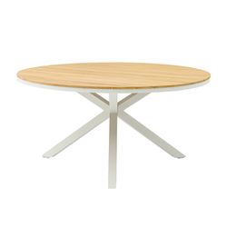 Tavolo rotondo in alluminio e legno di teak bianco e naturale, 150 x 150 x 75 cm | Sydney