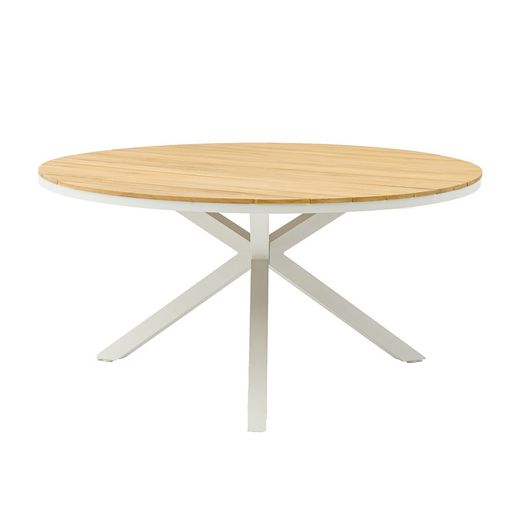 Garden dining set in white aluminum and teak | Sidney Ø 150 cm + Broome