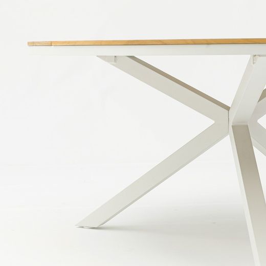 Garden dining set in white aluminum and teak | Sidney Ø 150 cm + Broome