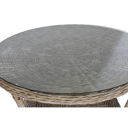 Tavolo da pranzo rotondo da giardino in rattan e vetro temperato naturale, 120 x 120 x 82 cm | Indonesia