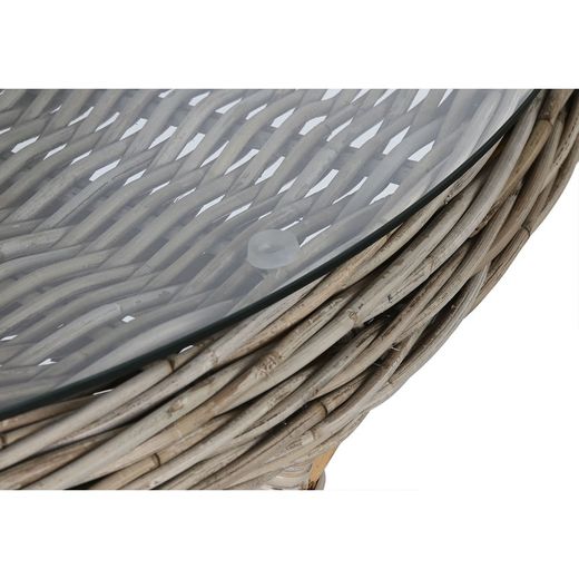 Tavolo da pranzo rotondo da giardino in rattan e vetro temperato naturale, 120 x 120 x 82 cm | Indonesia