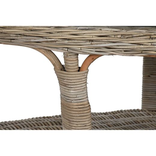 Tavolo da pranzo rotondo da giardino in rattan e vetro temperato naturale, 120 x 120 x 82 cm | Indonesia