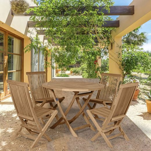 Round Teak Wood Folding Garden Table in Honey, 100 x 100 x 76.2 cm | Naga