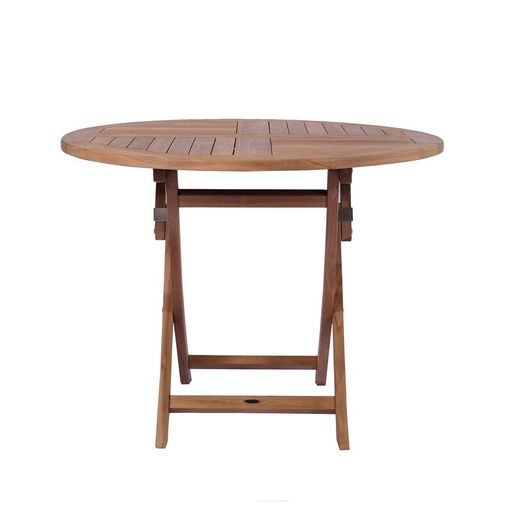 Round Teak Wood Folding Garden Table in Honey, 100 x 100 x 76.2 cm | Naga