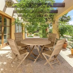 Tavolo da giardino pieghevole rotondo in legno di teak color miele, 120 x 120 x 76,2 cm | Naga