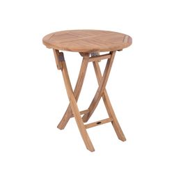 Runt hopfällbart trädgårdsbord i teak i honung, 60 x 60 x 76,2 cm | Naga