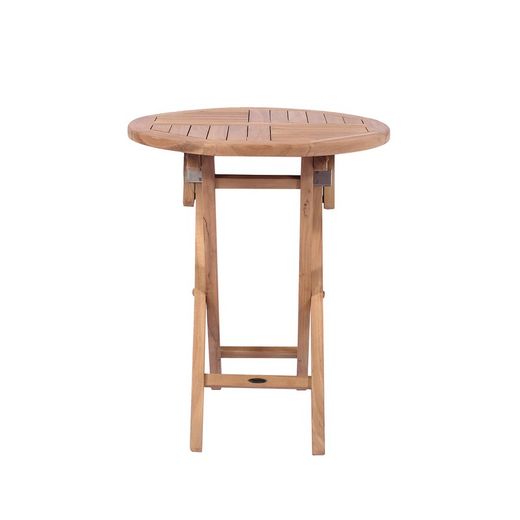 Runt hopfällbart trädgårdsbord i teak i honung, 60 x 60 x 76,2 cm | Naga