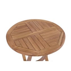 Runt hopfällbart trädgårdsbord i teak i honung, 60 x 60 x 76,2 cm | Naga