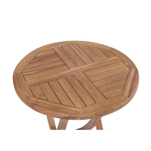 Runt hopfällbart trädgårdsbord i teak i honung, 60 x 60 x 76,2 cm | Naga