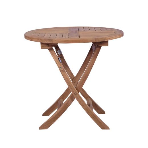 Round Teak Wood Folding Garden Table in Honey, 80 x 80 x 76.2 cm | Naga