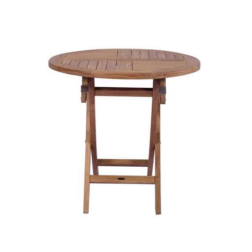 Round Teak Wood Folding Garden Table in Honey, 80 x 80 x 76.2 cm | Naga