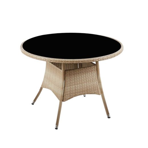 Mesa redonda de ratán y cristal templado en natural y negro, 105 x 105 x 73 cm | Boracay