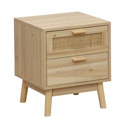 Table de chevet en mélamine et rotin naturel, 40 x 39 x 48 cm | S'orienter