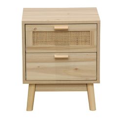 Table de chevet en mélamine et rotin naturel, 40 x 39 x 48 cm | S'orienter