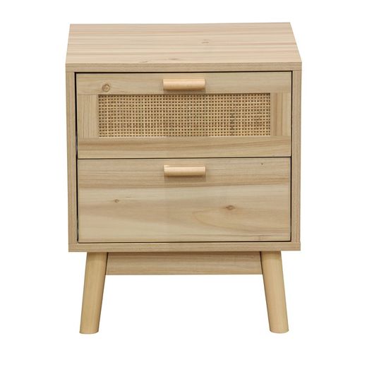 Table de chevet en mélamine et rotin naturel, 40 x 39 x 48 cm | S'orienter