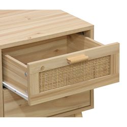 Table de chevet en mélamine et rotin naturel, 40 x 39 x 48 cm | S'orienter